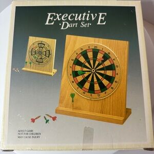 Vintage Wooden Double Sided Tabletop Executive Dart Game Set with 6 Darts